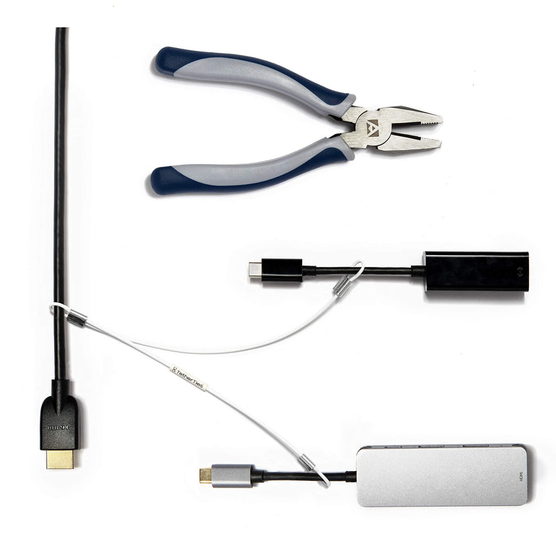 Multi-Adapter Cable Tethers Kit - Nylon Coated Stainless Steel Wire Tether Cable - Easy Installation - Secure Remote Control Tethers, Adapters, Dongles & More - Free Crimping Tool White 5 Pack Multi-Adapter TetherTies