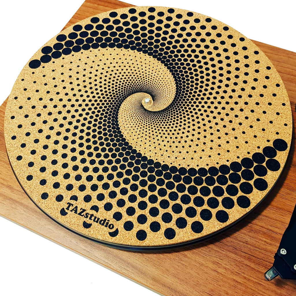 Cork Turntable Mat for Better Sound Support on Vinyl LP Record Player - Original Geometric Design Psychedelic Geometric Dot Art (3mm Thick)- m3 Dots- m3