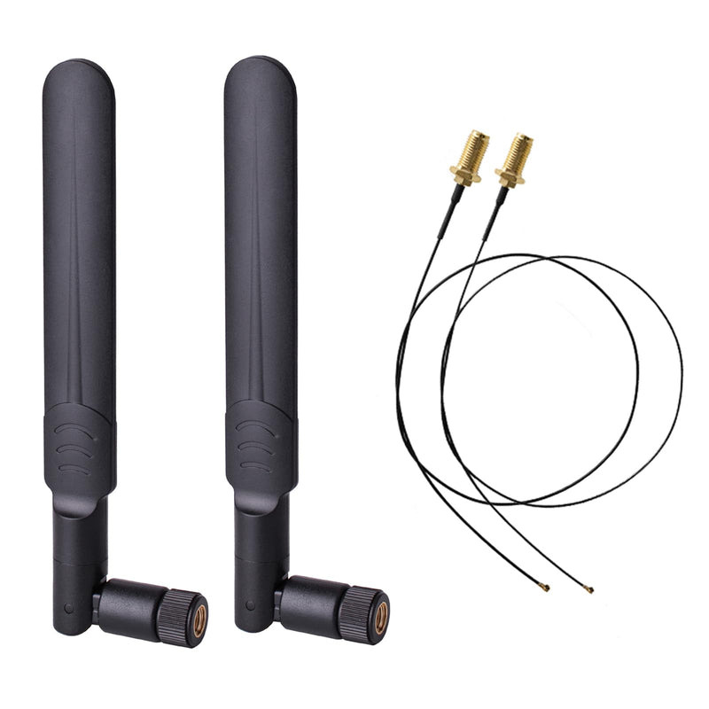 2 x 6dBi 2.4GHz 5GHz Dual Band WiFi RP-SMA Male Antenna | With 2 x 35CM RP-SMA IPEX MHF4 Pigtail Cable, Sturdy Plastic Case, Stable Signal Quality, For M.2 NGFF WiFi WLAN Card