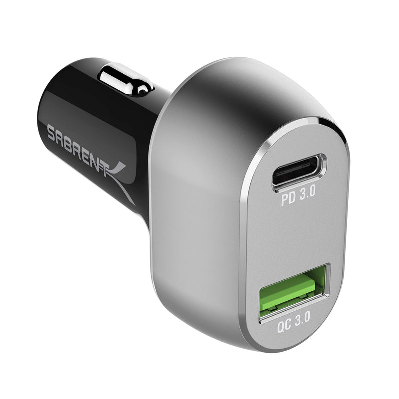 SABRENT 45W USB-C Car Charger for Laptops, 63W 2-Port PD & QC (CH-PDQC) | 45W PD 3.0 laptop charging, PPS 3-16V, 18W QC 3.0, aluminum, MacBook, USB-C laptops, iPhone, Galaxy, iPad, GPS, dash cam