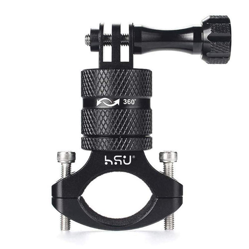 HSU Aluminum Bike Bicycle Handlebar Mount for GoPro Hero 12/11/10/9/8/7/6/5/4 Session AKASO Campark and Other Action Cameras, 360 Degrees Rotary Mountain Bike Rack Mount (Black) Black