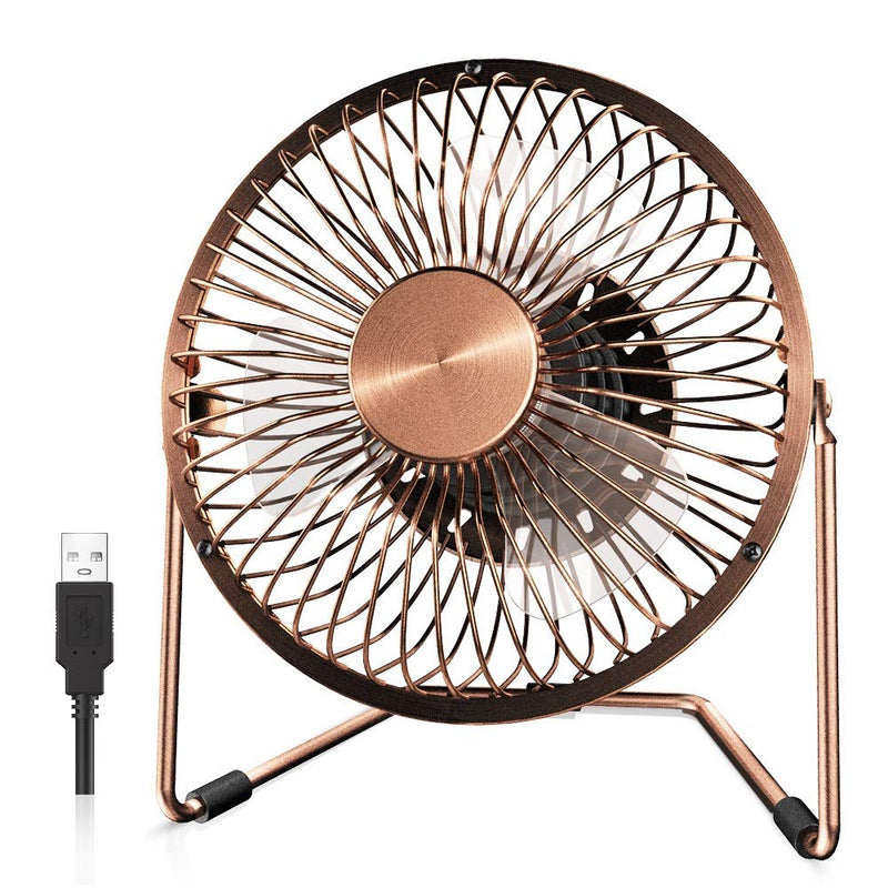 EasyAcc 6 Inch USB Desk Fan, [ Small Quiet Powerful Metal Fan ] USB Powered Portable Fan, Strong Airflow& 360°Rotation Personal Table Cooling Fan with 2 Speed(USB POWERED ONLY) 6" USB Fan Bronzer
