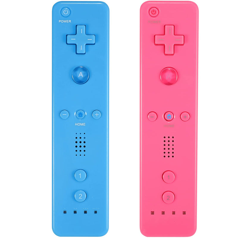 Wii Controller 2 Pack, Wii Remote Controller with Silicone Case and Wrist Strap Compatible for Wii/Wii U (Pink and Blue) Pink and Blue