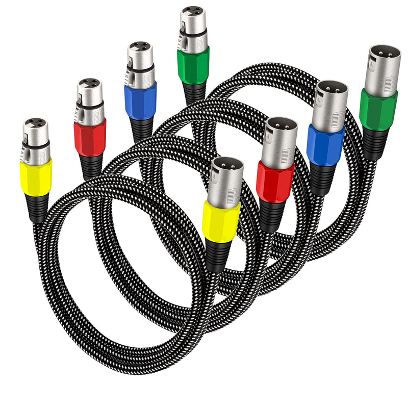XLR Cable 6 FT/4 Pack, Microphone Cable 3 Pin Nylong Braided Balanced XLR Male to Female Heavy Duty Mic Patch Cords (Pure Copper Conductors) 6FT 4