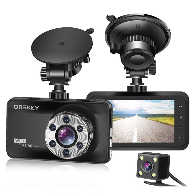 [AUSTRALIA] - ORSKEY Dash Cam Front and Rear 1080P Full HD Dual Dash Camera in Car Camera Dashboard Camera Dashcam for Cars 170 Wide Angle with 3.0" LCD Display Night Vision and G-Sensor 