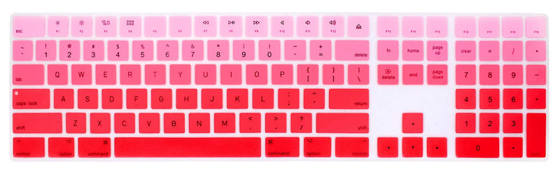 WYGCH Ultra Thin Silicone Full Size Wireless Numeric Keyboard Cover Skin for Mac 2017 Latest Magic Keyboard with Numeric Keypad MQ052LL/A A1843 US Layout,Ombre Red Ombre Red