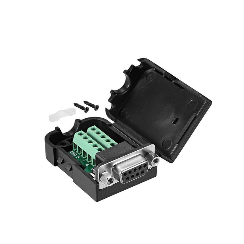 F-ber Connector DB9 RS232 D-SUB Female Adapter Serial 9 Pin Port DB9 COB Breakout Terminal Connector Signal Module with Case (Female with Nuts) Female w/ Nuts