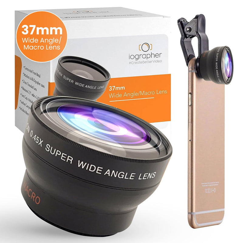 iOgrapher 37mm Wide Angle Lens for iPhone and Smartphones - Clip On Macro Lens and Wide Phone Lens - Macro Lens for iPhone and Other Smartphones - Camera Lens for Phone - Comes with Leather Case Bag