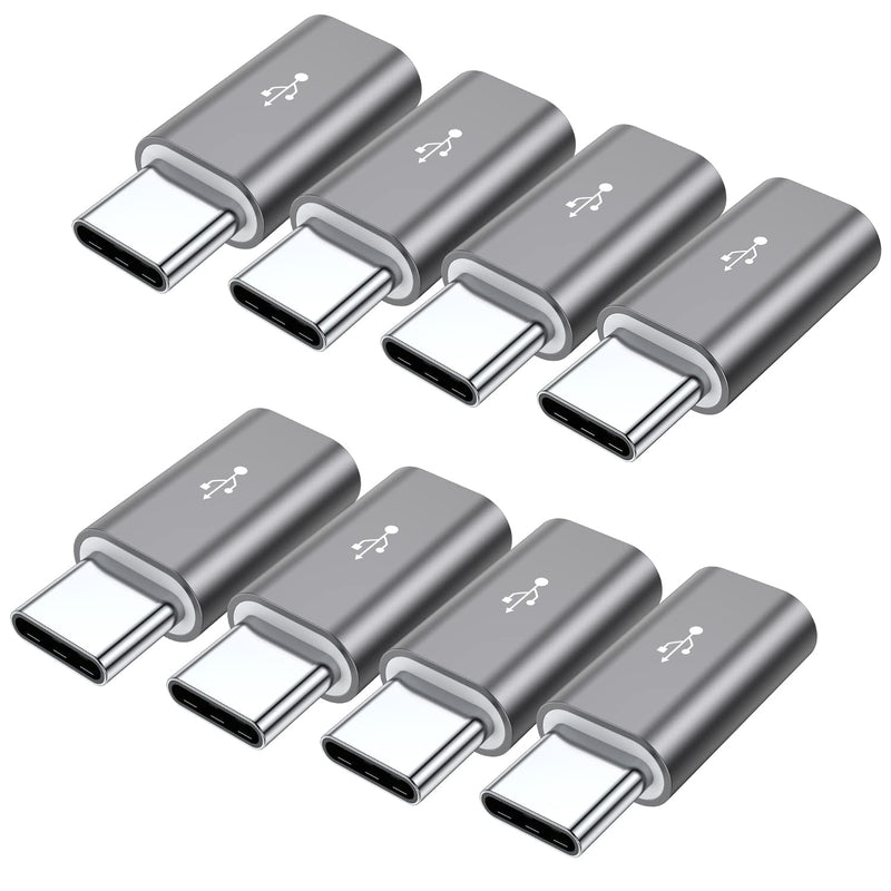 QianLink Micro USB to USB C Adapter,8-Pack Aluminum USB Type C Adapter Convert Connector Compatible with Samsung Galaxy S10 S9 S8 Plus Note 9 8, LG V40 V35 V30 V20 G7 G6,Pixel 2 XL,Moto Z2 Z3(Gray) Grey