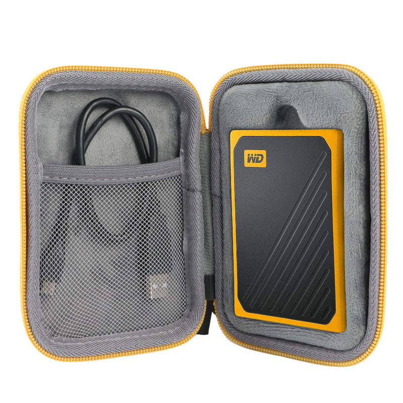 co2crea Hard Travel Case Replacement for WD My Passport Go Cobalt SSD 500G / 1TB Portable External Storage (Black Case + Amber Zipper) Black Case + Amber Zipper