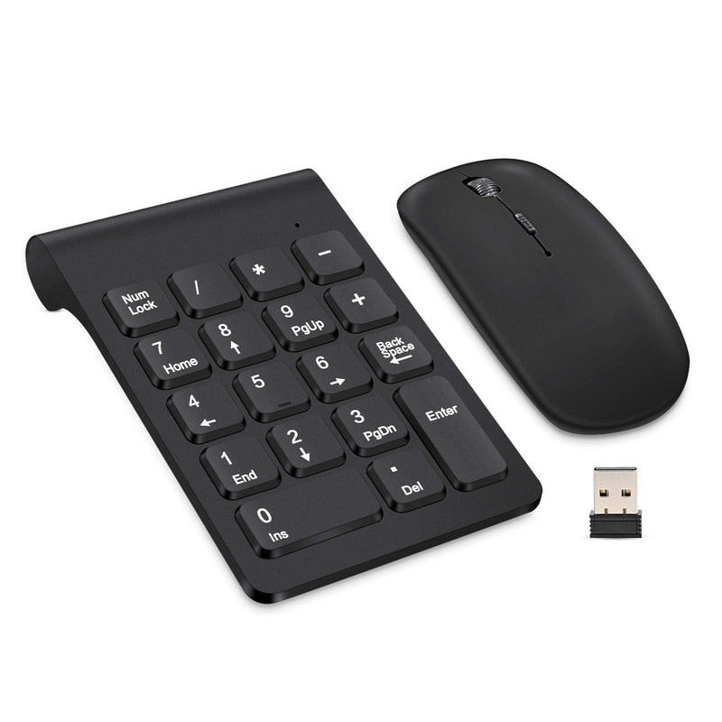 Wireless Numeric Keypad, TRELC Mini 2.4G 18 Keys Number Pad, Portable Silent Financial Accounting Numeric Keypad Keyboard Extensions with Wireless Mouse for Laptop, PC, Desktop, Notebook(Black) Black