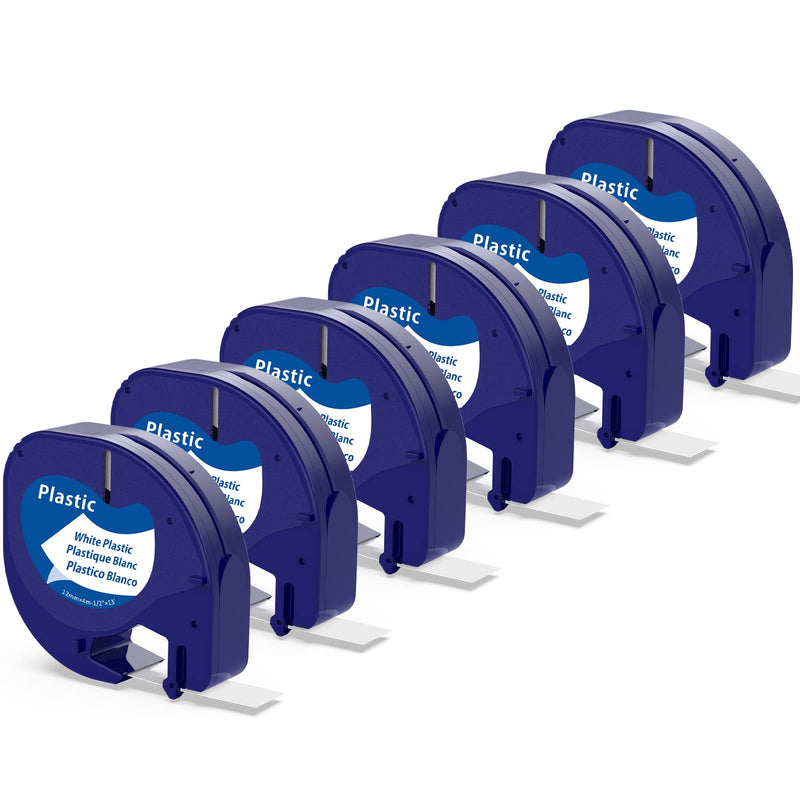 Labelife Label Maker Refills Replace for DYMO LetraTag Refills White Plastic 1/2" x 13' 12mm x 4m 91331 LT Label Tape Refill Use for Dymo Letra Tag 200B LT-100H LT-100T Plus QX50 2000,6-Pack 6