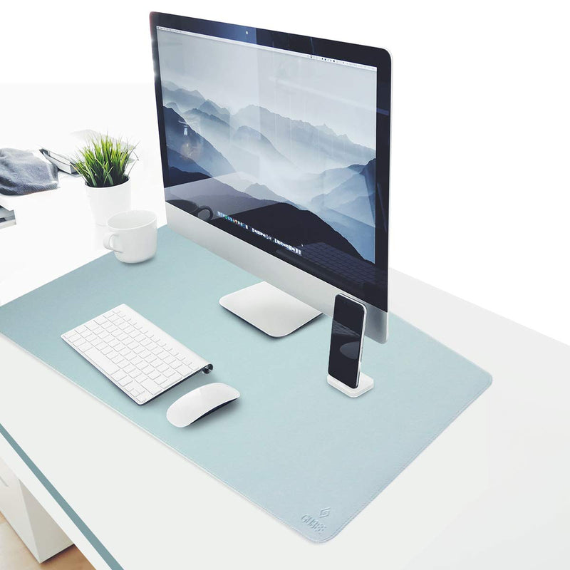 GUBEE PU Leather Multifunctional Office Desk Pad,Waterproof Non-Slip Anti-Dirty Mouse Pad Mat for Office and Home,Travel,Large Size 35.43x15.75x0.08inch (Blue) Blue/Silver