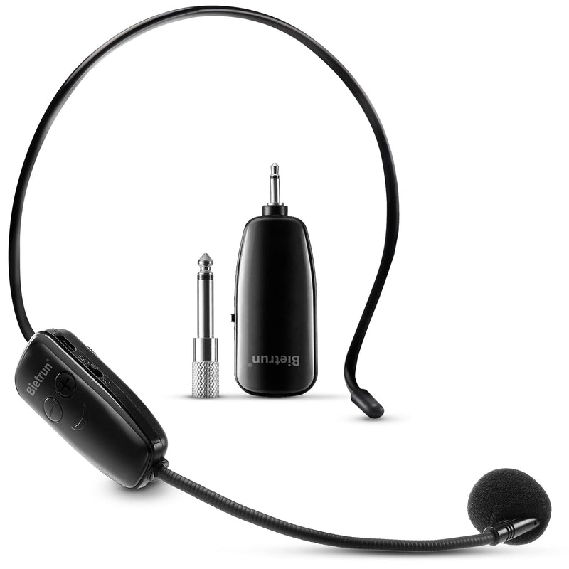 [AUSTRALIA] - Bietrun UHF Wireless Microphone Headset, 165ft Range, Working Time 6H, 1/4''Plug, Wireless Headset Mic ＆Handheld Mic 2 in 1, for Karaoke Speaker, Amplifier, Mic Speakers, PA System, Teaching, Fitness Black 