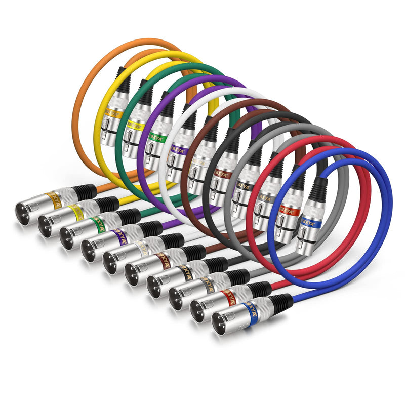 EBXYA XLR Cable 2ft 10 Pack 3 Pins Balanced XLR Microphone Cable Male to Female Suitable for Audio Mixer, Speaker Systems, Radio Station 10 Colors