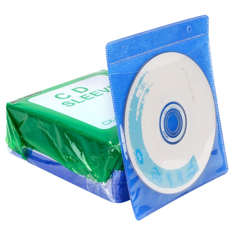 [AUSTRALIA] - RICHEN CD/DVD/BluRay Sleeves,Double-Sided Refill Plastic Sleeve for CD and DVD Storage Binders,100 Pack (Blue) Blue 