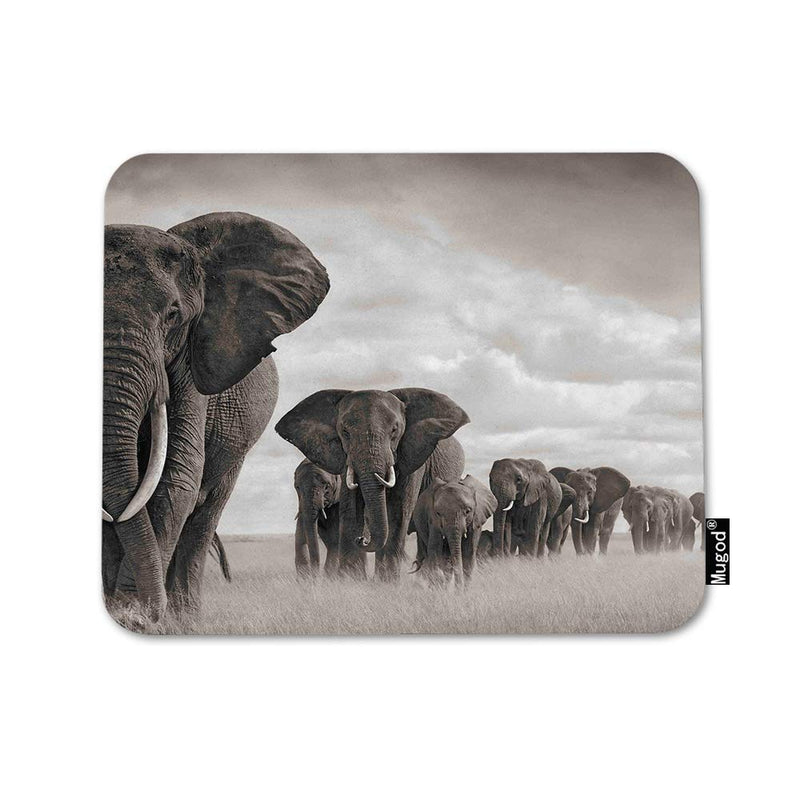 Mugod Elephant Mouse Pad Elephant Walking on The African Savannah Grassland Grey Mouse Mat Non-Slip Rubber Base Mousepad for Computer Laptop PC Gaming Working Office & Home 9.5x7.9 Inch A14