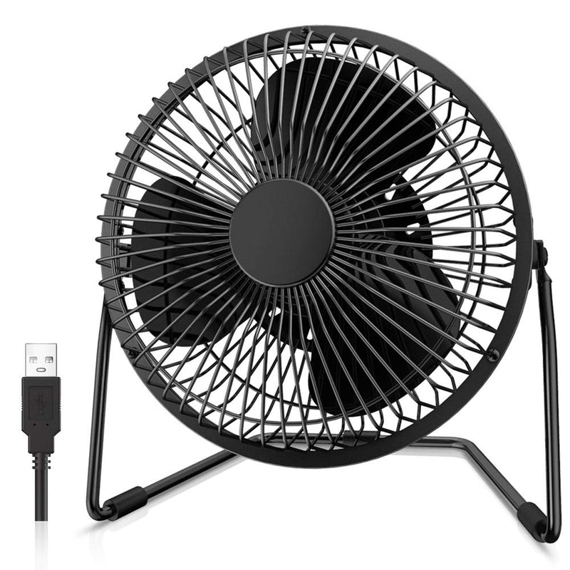 EasyAcc 6 Inch USB Desk Fan, [ Small Quiet Powerful Metal Fan ] USB Powered Portable Fan, Strong Airflow& 360°Rotation Personal Table Cooling Fan with 2 Speed - Black (USB POWERED ONLY) 6" USB Fan