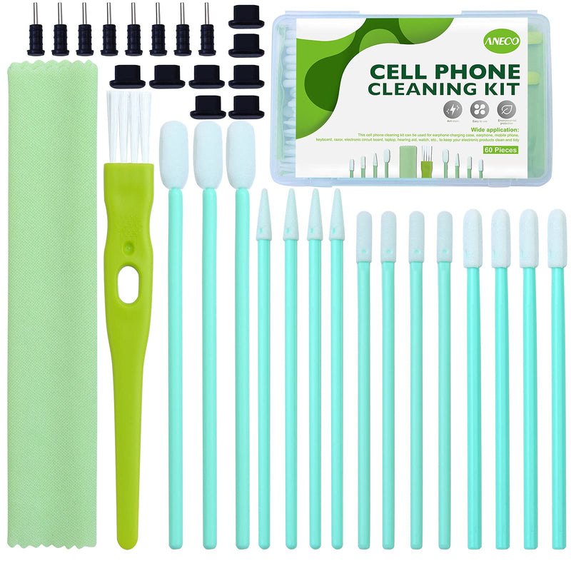 [AUSTRALIA] - Aneco 60 Pieces Cell Phone Cleaning Kit Brush Set USB Charging Port Dust Port Covers Plug Set and Headphone Jack Cleaner Compatible with iPhone, iOS Android, Cell Phone, Electronics Cleaner 