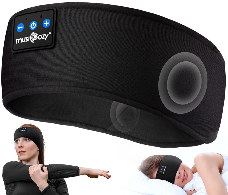 [AUSTRALIA] - MUSICOZY Sleep Headphones Headband, Wireless Earbuds Earphones Sweat Resistant with Ultra-Thin HD Stereo Speaker, Bluetooth 5.2 for Workout Running Cool Gadgets Unique Gifts Dark Black 
