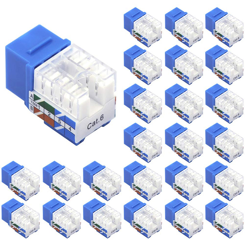 VCE RJ45 Cat6 Keystone Jacks Slim Profile UL-Listed 25-Pack, 90-Degree Ethernet Punch Down Keystone Jack Adapter-Blue Blue