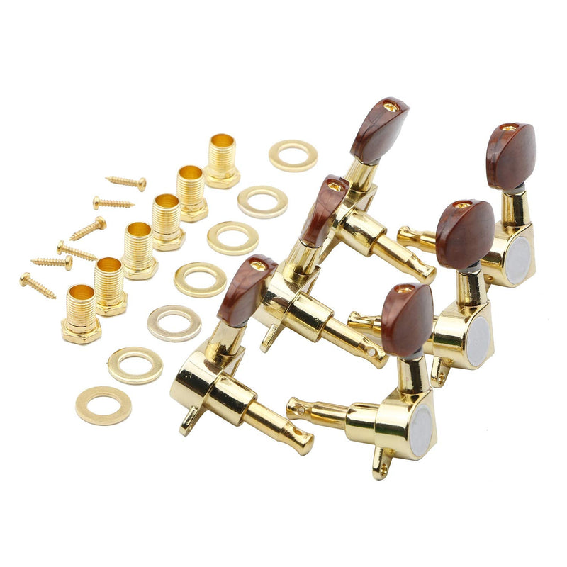 [AUSTRALIA] - Swhmc 3R 3L Semi-Closed Golden Guitar String Tuners Tuning Keys Pegs Machine Heads Knobs Locking Tuners for Acoustic, Electric Guitar Gold 