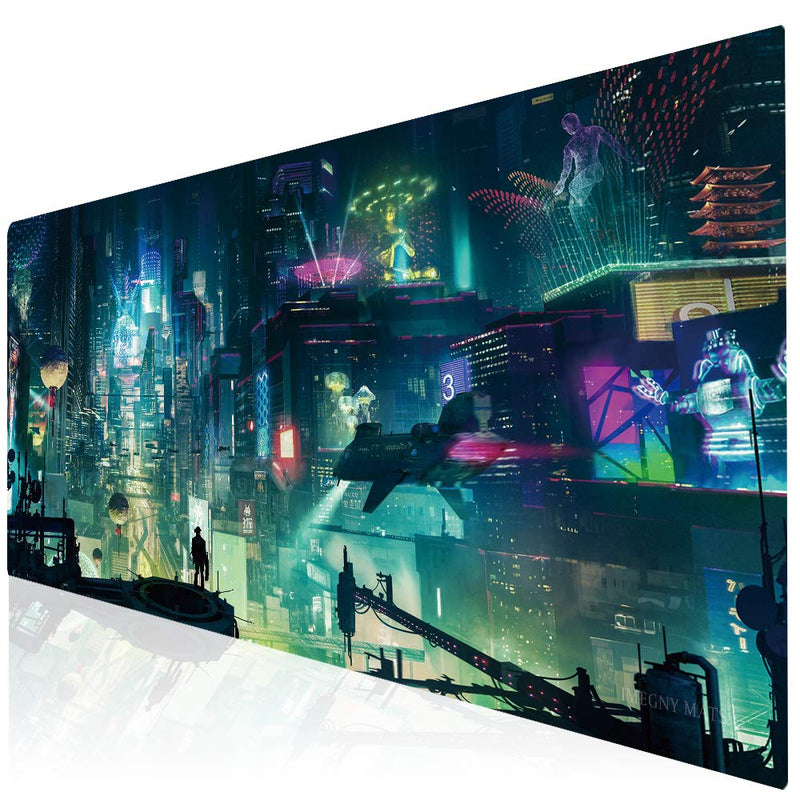 Imegny Extended Gaming Mouse Pad, Portable Mat for Keyboard & Mouse with Stitched Edges + Non-Slip Rubber Base （90x40 Green city005） 90x40 Green City005