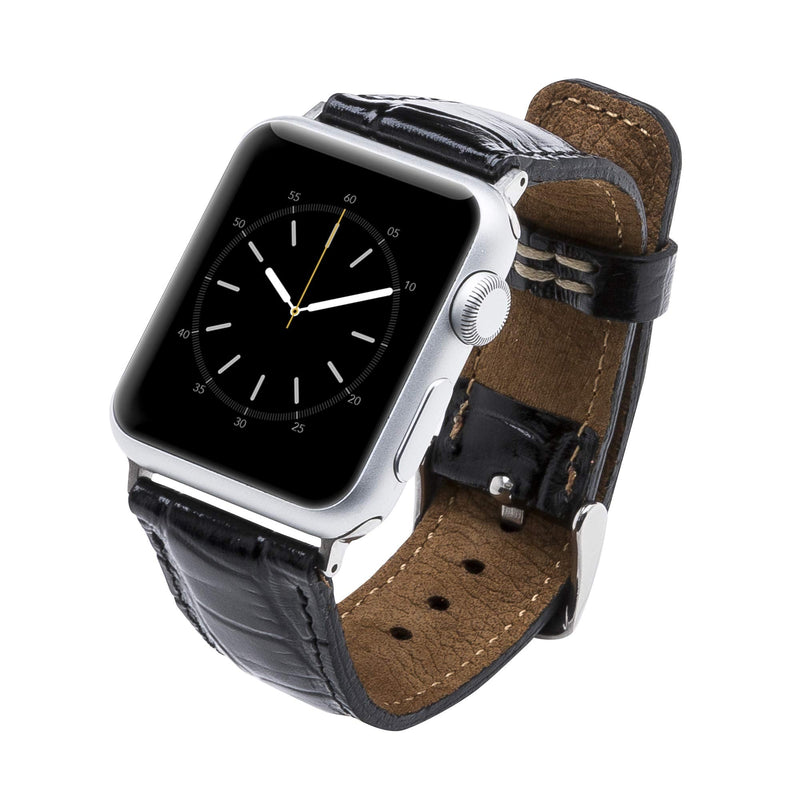 Venito Tuscany Leather Watch Band Compatible with Apple Watch 38mm 40mm - Watch Strap Designed for iwatch Series 1 2 3 4 5 6 7 SE (Black Crocodile w/Silver Connector & Clasp) Product Name
