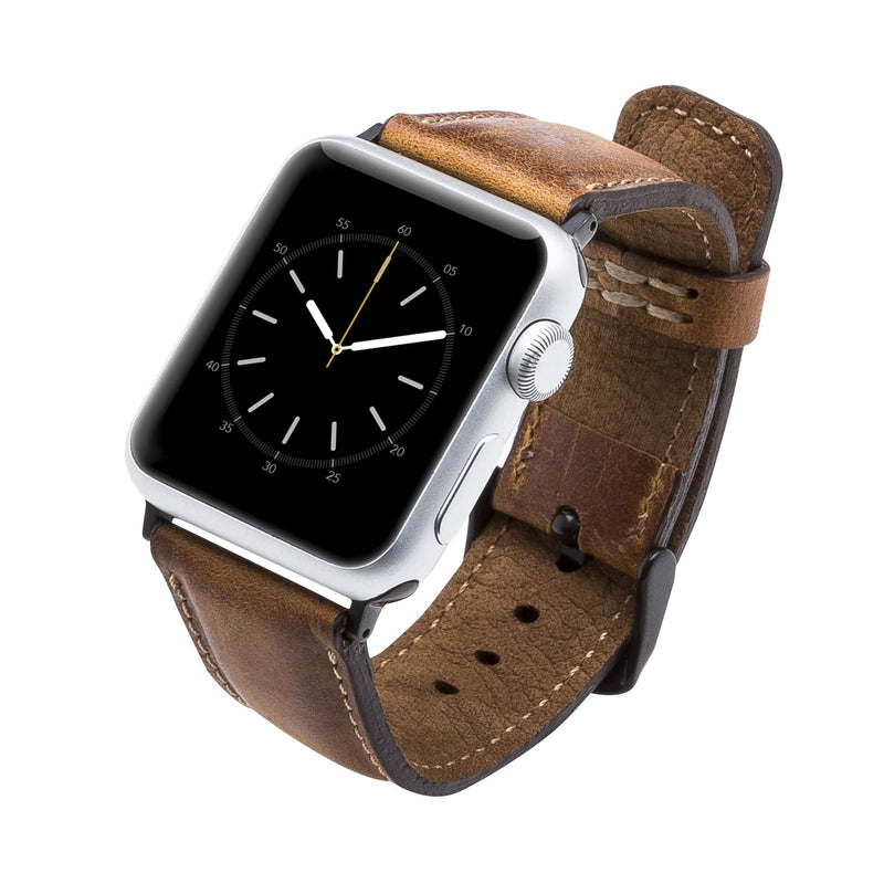 Tuscany Leather Bands Compatible with Apple Watch 49mm 45mm 44mm 42mm Band, iWatch Replacement Strap for Series 1, 2, 3, 4, 5, 6, 7, SE, 8, Ultra, Sport (Antique Brown w/Black Connector&Clasp) Antique Brown w/Black Connector&Clasp