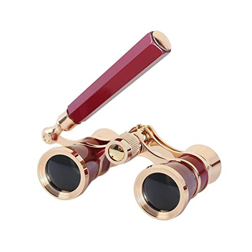 Aroncent Opera Glasses Binoculars 3X25 Theater Glasses Mini Binocular Compact with Handle for Adults Ladies Women in Musical Concert B-Red with Handle
