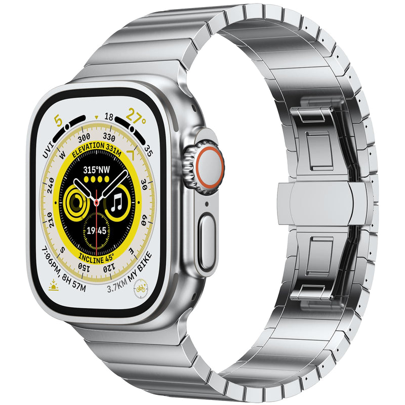 NotoCity Compatible with Apple Watch Ultra 2/Ultra 49mm 45mm 44mm 42mm, Titanium Metal Band for Men with Double Button Clasp for Apple Watch Ultra Series 8/7/6/5/4/3/2/1/SE, Sliver 42/44/45/49mm SILVER