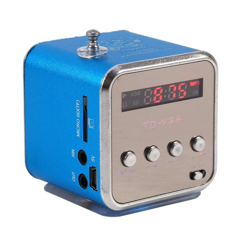 Yoidesu TD-V26 Portable Mini Speaker Music Player FM Radio Battery Powered Mini Digital Display Screen Speaker Music Player for Computer&Cell Phone Support TF Card and U Disk (Blue)