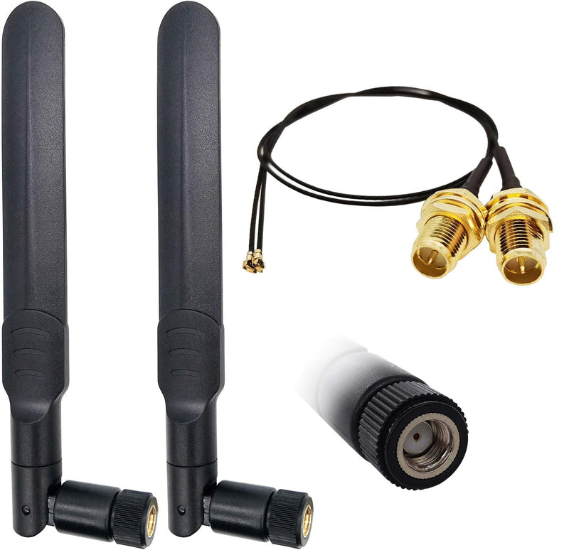 WiFi Antenna Dual-Band 8dBi RP-SMA Male MHF4 Cable Kit for M.2 NGFF Card | 2.4Ghz 5.8Ghz M2 Wi-Fi antenna kit. Includes antennas, UFL U.FL MHF4 to RP-SMA female extension cables