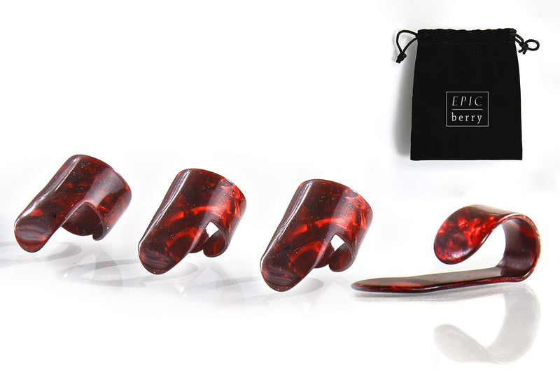 Thumb and Finger Picks - Large Red - Best for Fingerstyle Acoustic Guitar, Banjo or Ukulele. Includes a Pouch.