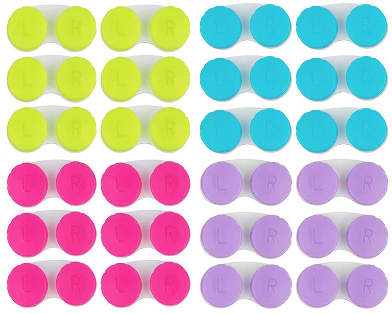 24 Pack Colorful Cute Contact Lens Case Bulk Box Holder Container Soak Storage Kit (4 Color)