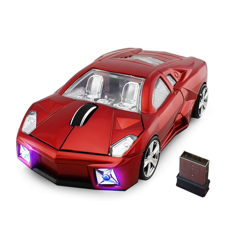 jinfili 2.4GHz Sports Car Wireless Mouse Optical Cool 1600DPI 3D USB Wireless Gaming Mice for Pc Laptop Windows 10 Red