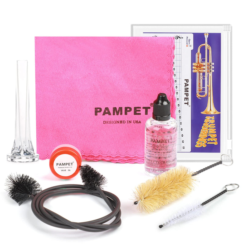 [AUSTRALIA] - PAMPET Trumpet Care Kit, Professional Trumpet Cleaning Kit Care Your Trumpet with Valve Oil, Brass Polishing Spray, Slide Grease, Brushes 
