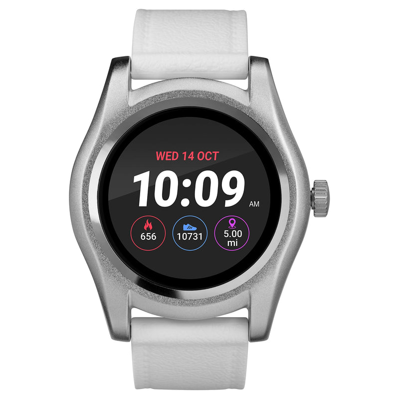 iConnect by Timex Classic Round Touchscreen Smartwatch with Heart Rate, Notifications and Two-Way Bluetooth Calling White/Silver-Tone