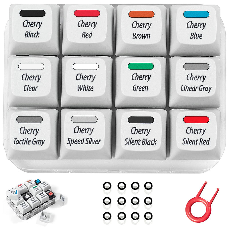Griarrac Cherry MX Switch Tester 12-Key Mechanical Keyboard Sampler Switch Testing Tool with Keycap Puller and 24 O Rings, 40A-L & 40A-R (Printed PBT Keycap Include Linear Gray)