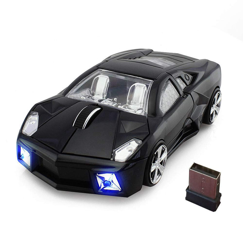 jinfili 2.4GHz Sports Car Wireless Mouse Optical Cool 1600DPI 3D USB Wireless Gaming Mice for Pc Laptop Windows 10 Black