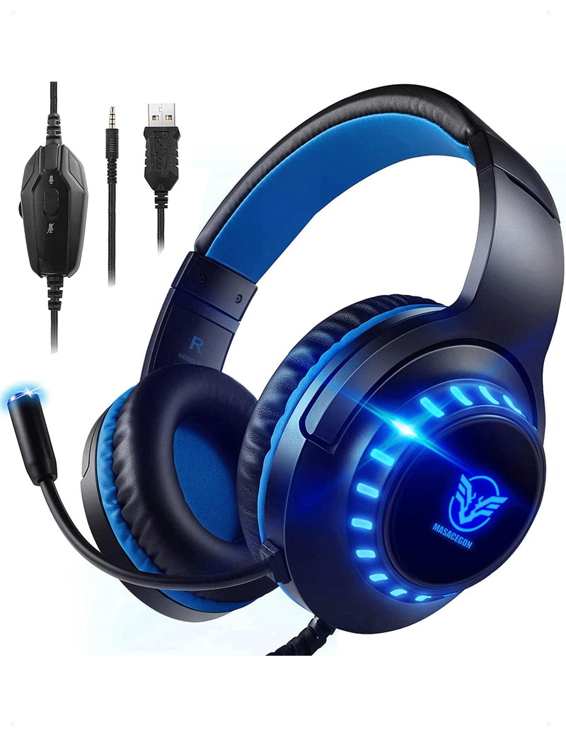 [AUSTRALIA] - Pacrate Gaming Headset for PS5/PS4/Xbox One/Nintendo Switch/PC/Mac, PS5 Headset with Microphone Xbox Headset with LED Lights, Noise Cancelling PS4 Headset for Kids Adults - Blue 