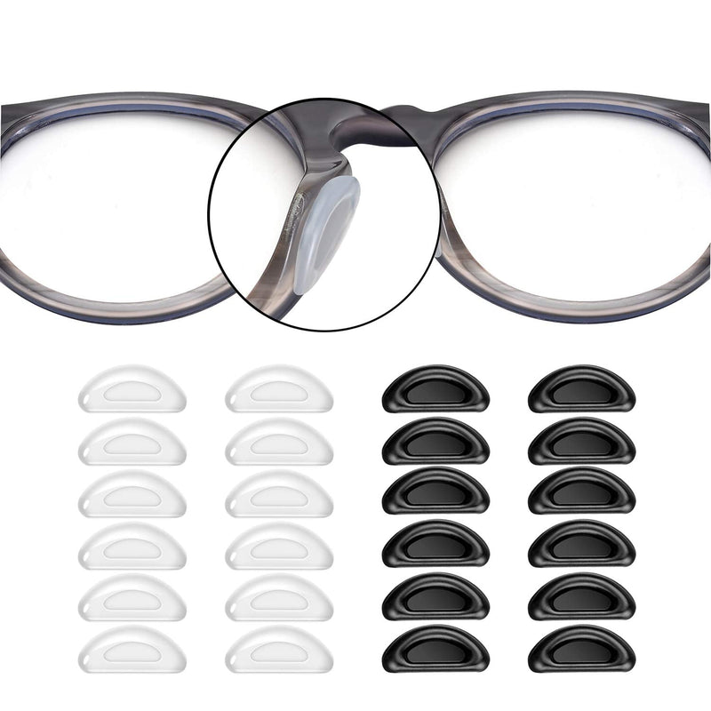 Adhesive Nose Pad, 12 Pairs Eyeglass Nose Pads Stick On Silicone Anti-Slip for Glasses Sunglasses Thin Nose Pads Eyeglasses (6-Black & 6-Clear) 6 Black & 6 Clear