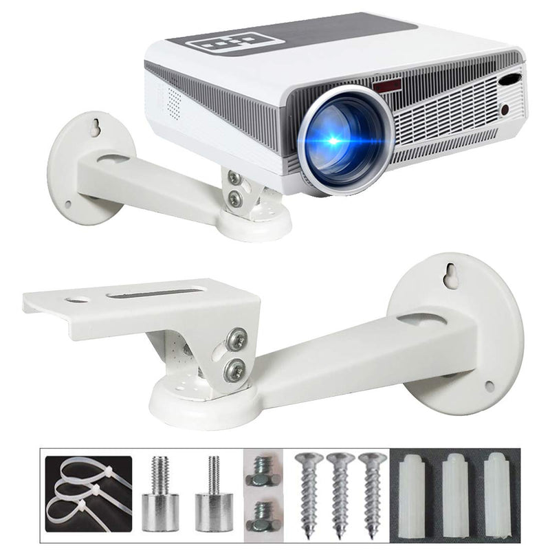 Universal Projector Wall Mount Angle Adjustable 360°Rotation 7.8” Length 7.7 lbs Load Projector Hanger with Mounting Screw Thread Adapters as Mini Projector Camera Camcorder Mount White 7.8 in