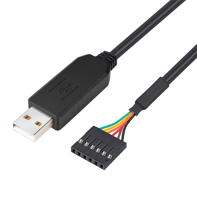 DTECH FTDI USB to TTL Serial 5V Adapter Cable 6 Pin 0.1 inch Pitch Female Socket Header UART IC FT232RL Chip Windows 11 10 8 7 Linux MAC OS (6ft, Black) 6ft/1.8m
