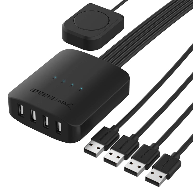 SABRENT USB 2.0 Sharing Switch for 4 Computers, LED Indicators (USB-USS4) | Share USB peripherals across up to 4 computers; LED device indicators 4-Port Switch