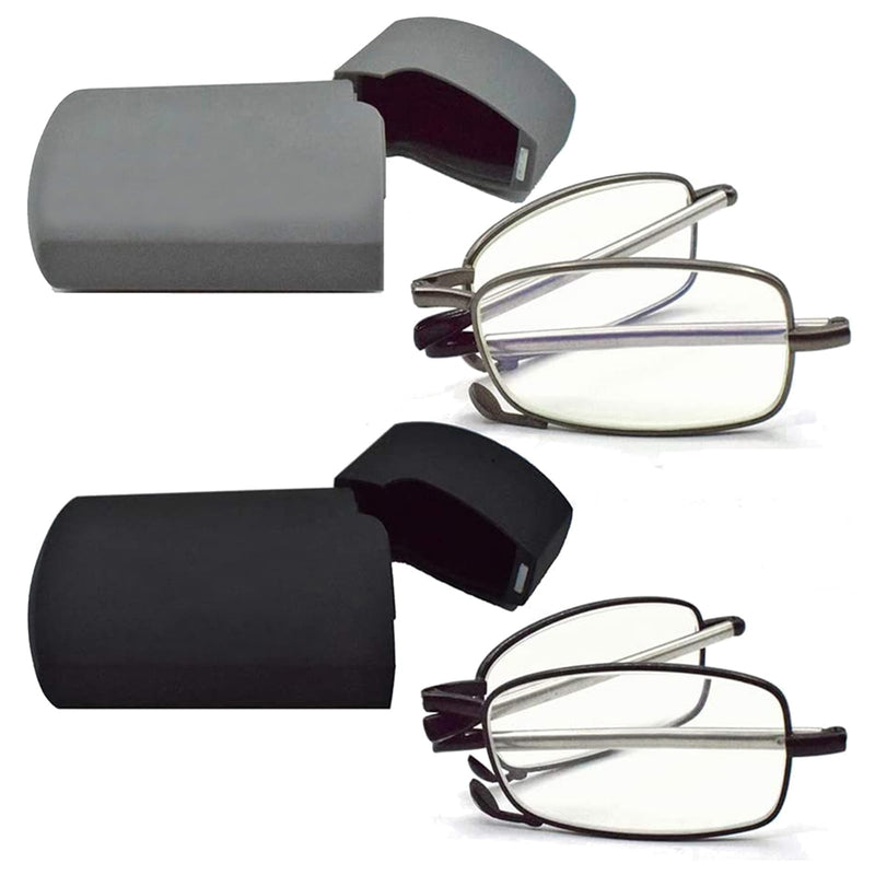 2 Pack Reading Glasses Blue Light Blocking, Anti UV Glare, Foldable Computer Spring Hinge Readers for Women Man Black&gunmetal 1.5 x