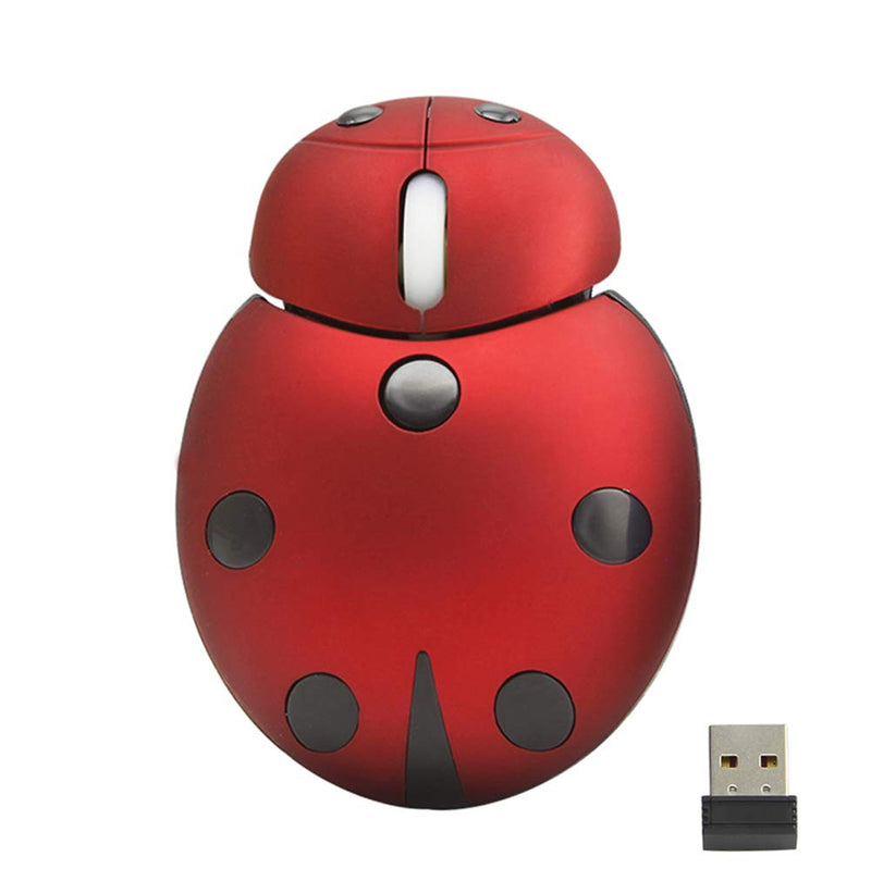Mini Cute Wireless Mouse, Portable Mobile Optical Mouse for Kids,2.4G 3000DPI Animal Ladybug Shape Cordless Computer Mouse Small Tiny Travel Mouse with USB Receiver for Laptop Desktop PC (Red) Red