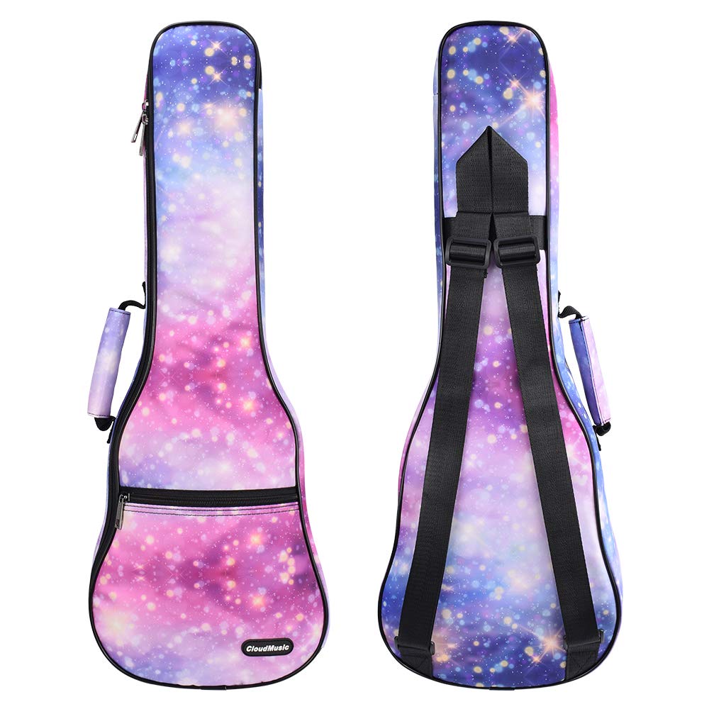 CLOUDMUSIC Ukulele Case Gig Bag Padded Backpack For Concert 23" Inch(Concert,Pink Purple Starry Night) Pink Purple Starry Night