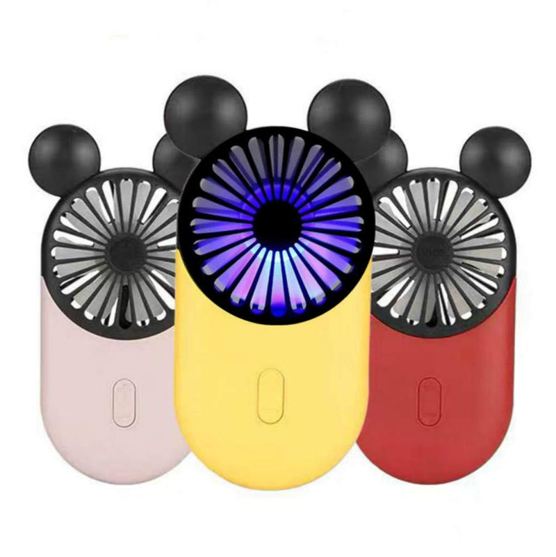 Kbinter Cute Personal Mini Fan, Handheld & Portable USB Rechargeable Fan Beautiful LED Light, 3 Adjustable Speeds, Portable Holder, for Indoor Outdoor Activities, Cute Mouse 3 Pack (Red+Pink+Yellow) Red+Pink+Yellow