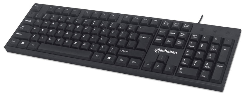 [AUSTRALIA] - Manhattan Wired Computer Keyboard, Black – Basic Keyboard - with 5ft USB-A Cable, 104-keys, Foldable Stands - Compatible for Windows, PC, Laptop - 3 Year Warranty - 179324 